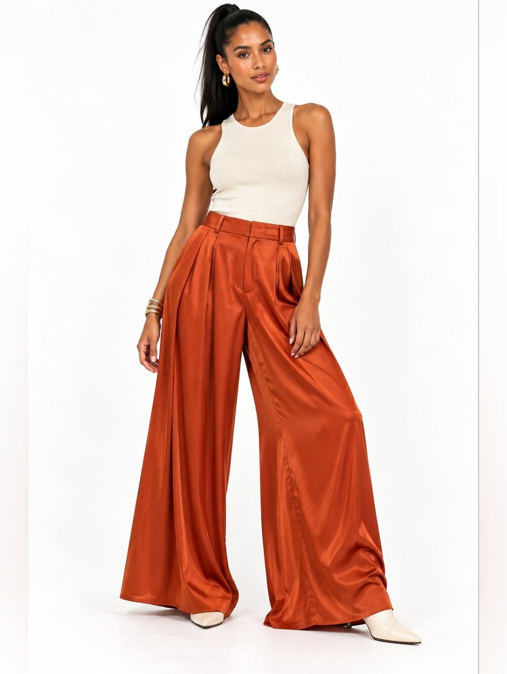 Banana Republic Belay 100% Silk Rust Orange Wide Leg Pants NWT Size 14